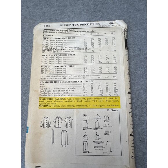 Vintage Advance Sewing Pattern 3165 Misses Size 14 Dress 1960s Mod Style Uncut - Picture 3 of 4